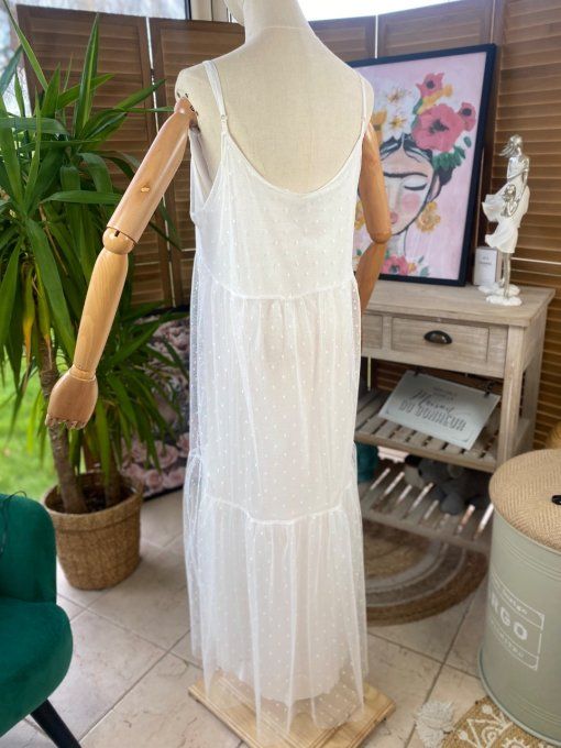 Fond de robe long tulle blanc et plumetis  bretelles réglables du 38 au 46/48