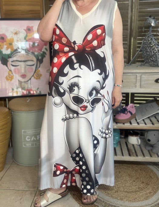 Robe longue grisé Betty Boop Pin Up lurex doré du 38 au 46/48   