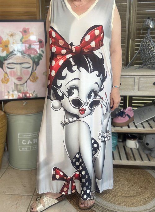 Robe longue grisé Betty Boop Pin Up lurex doré du 38 au 46/48   