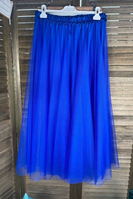 Jupe longue ample vaporeuse  en tulle bleu électrique Carla Giannini du 40 au 50 