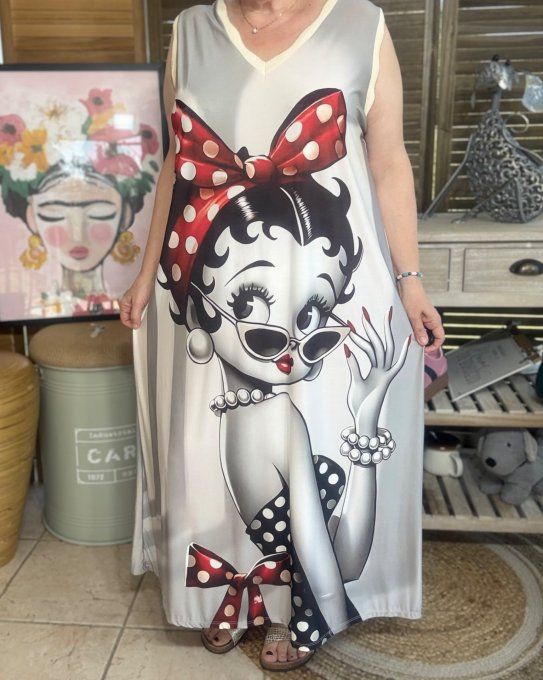 Robe longue grisé Betty Boop Pin Up lurex doré du 38 au 46/48   
