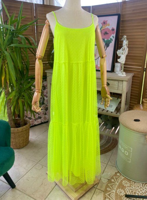 Fond de robe long tulle jaune vif et plumetis  bretelles réglables du 38 au 46/48  