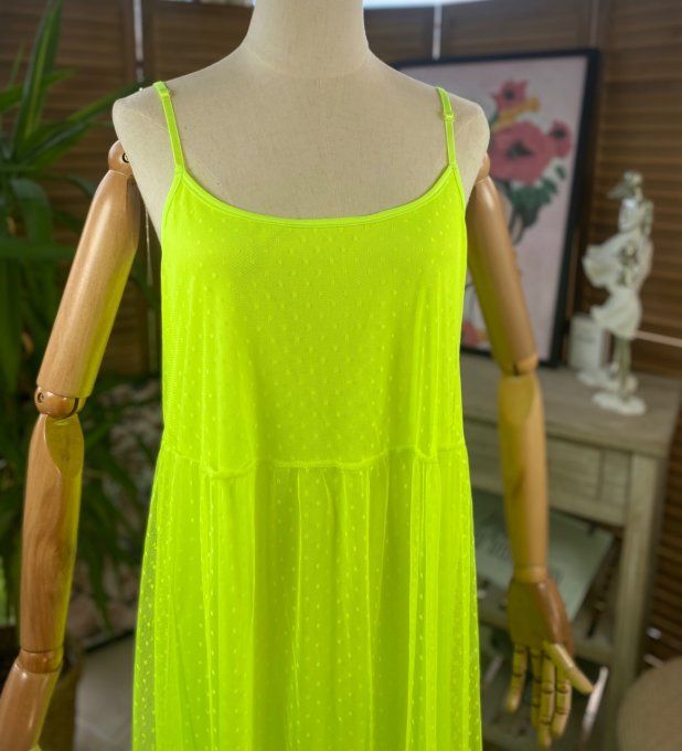 Fond de robe long tulle jaune vif et plumetis  bretelles réglables du 38 au 46/48  
