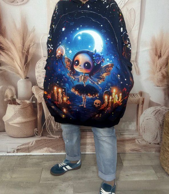 Sweat à capuche long ou robe sweat The Butterfly Catrina Skulls du 40 au 52 