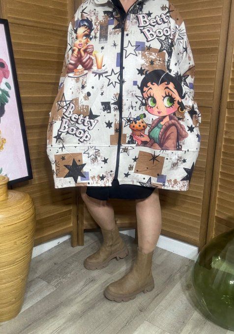 Manteau à capuche suédine crème Betty Boop Cupcakes du 40 au 52 et même +