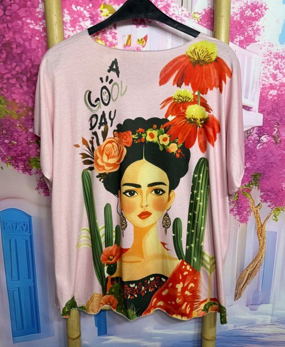 Top fin ample rose poudré Frida Kahlo Princess Spirit & Flowers du 42 au 54/56 
