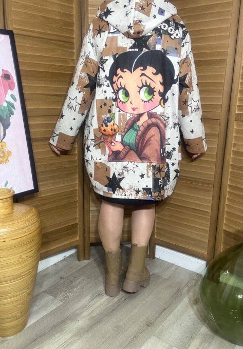 Manteau à capuche suédine crème Betty Boop Cupcakes du 40 au 52 et même +