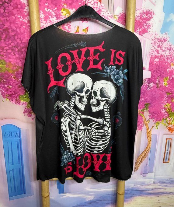 Top fin ample noir Love is Love Duo Skeletons Amoureux du 42 au 54/56