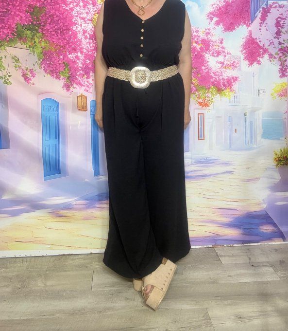 Combinaison pantalon noire cuisses larges sans manches taille élastiquée du 40 au 50/52
