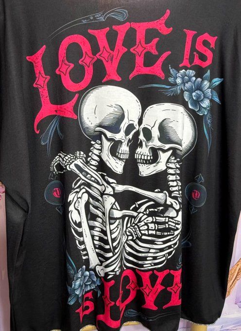 Top fin ample noir Love is Love Duo Skeletons Amoureux du 42 au 54/56