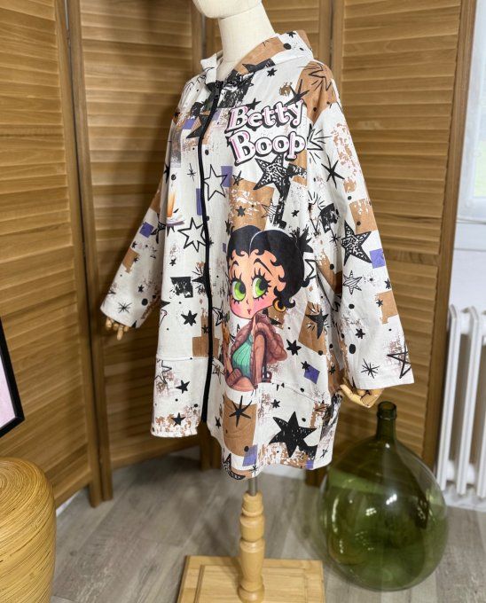 Manteau à capuche suédine crème Betty Boop Cupcakes du 40 au 52 et même +