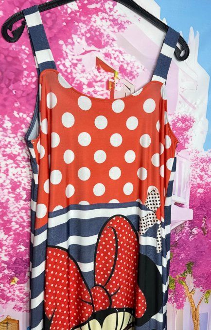 Robe à bretelles trapèze longue effet marinière & pois Minnie Mouse Disney du 40 au 50/52