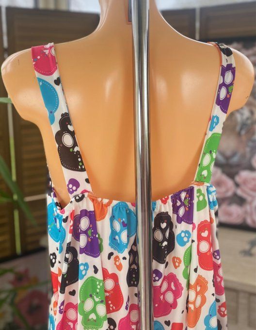 Combinaison salopette blanche Mexican Skulls Calaveras multicolores du 38 au 52