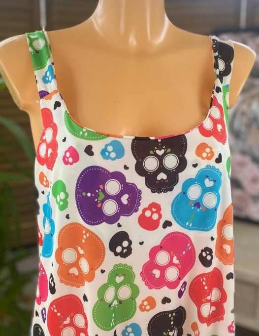 Combinaison salopette blanche Mexican Skulls Calaveras multicolores du 38 au 52