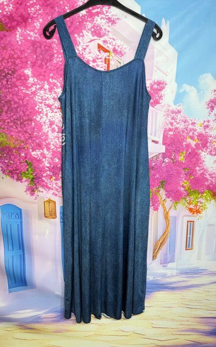Robe à bretelles trapèze longue effet jeans brut Les Papillons multicolores du 40 au 50/52