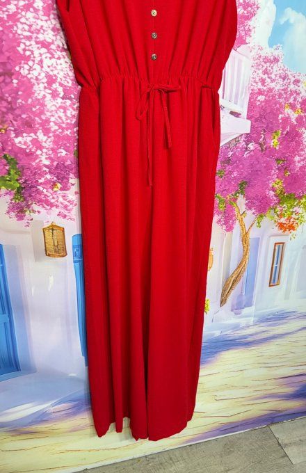 Combinaison pantalon rouge cuisses larges sans manches taille élastiquée du 40 au 50/52