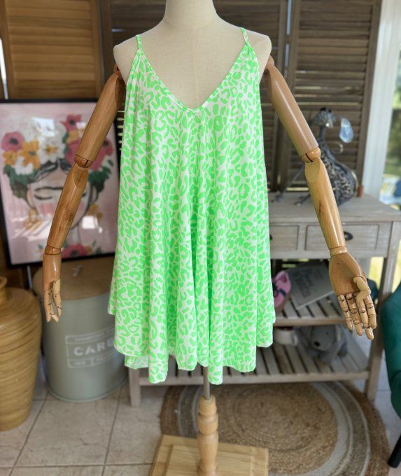 Top trapèze fines bretelles oversize asymétrique animal vert fluo du 40 au 50/52 