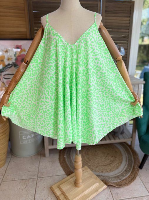 Top trapèze fines bretelles oversize asymétrique animal vert fluo du 40 au 50/52 