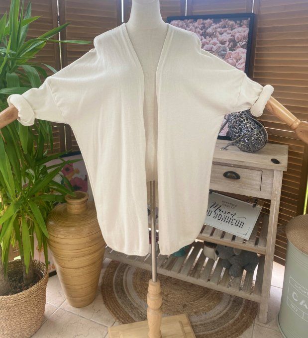 Gilet long sans laine ample crème étoile pailletée dorée douceur ++++ du 38 au 50/52 