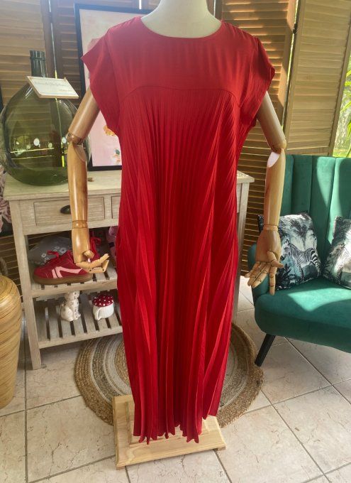 Robe ample longue plissée manches courtes rouge foncé du 38 au 48/50