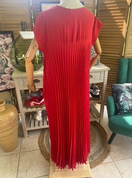 Robe ample longue plissée manches courtes rouge foncé du 38 au 48/50