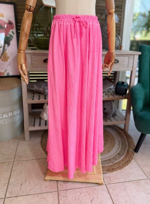 Jupe longue ample rose fluo confort +++ du 40 au 50/52 