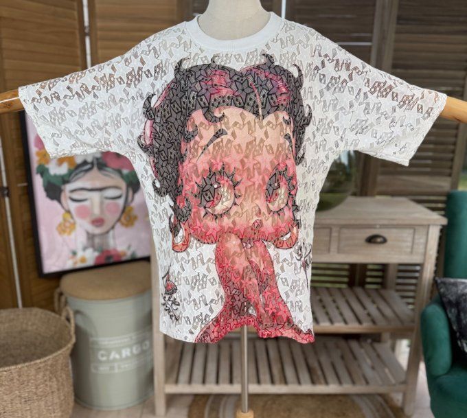 Top ample dentelle blanche Betty Boop Pinup rétro du 36 au 46