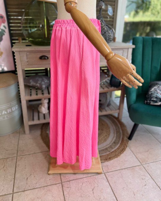 Jupe longue ample rose fluo confort +++ du 40 au 50/52 