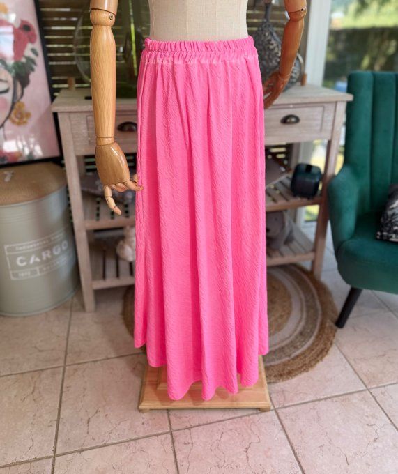 Jupe longue ample rose fluo confort +++ du 40 au 50/52 