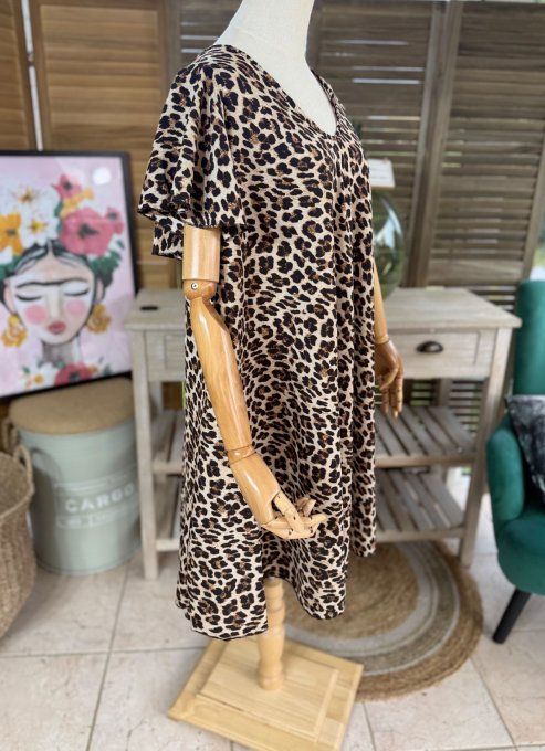 Robe trapèze ample Léopard Camel Chocolat noir du 40 au 52/54 