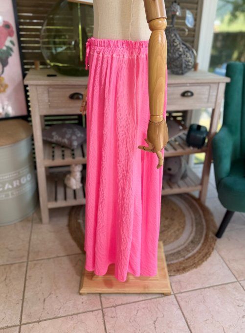 Jupe longue ample rose fluo confort +++ du 40 au 50/52 