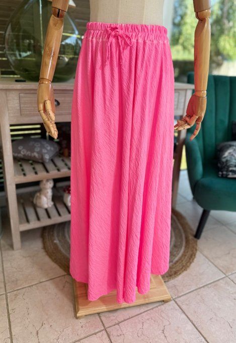 Jupe longue ample rose fluo confort +++ du 40 au 50/52 