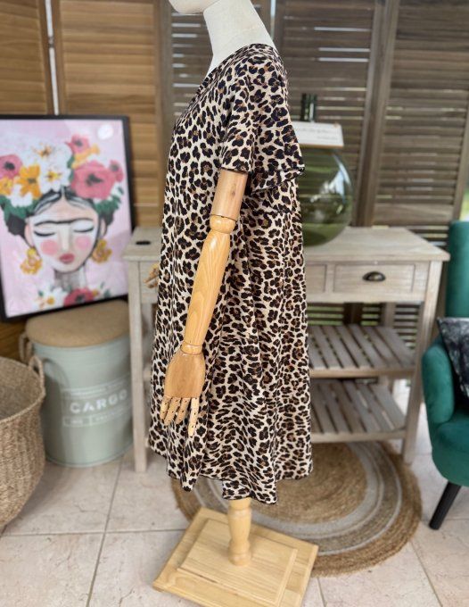 Robe trapèze ample Léopard Camel Chocolat noir du 40 au 52/54 