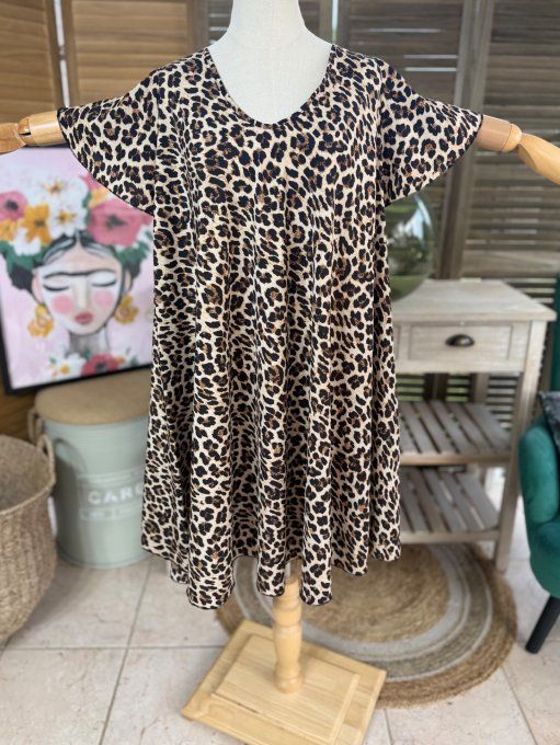 Robe trapèze ample Léopard Camel Chocolat noir du 40 au 52/54 