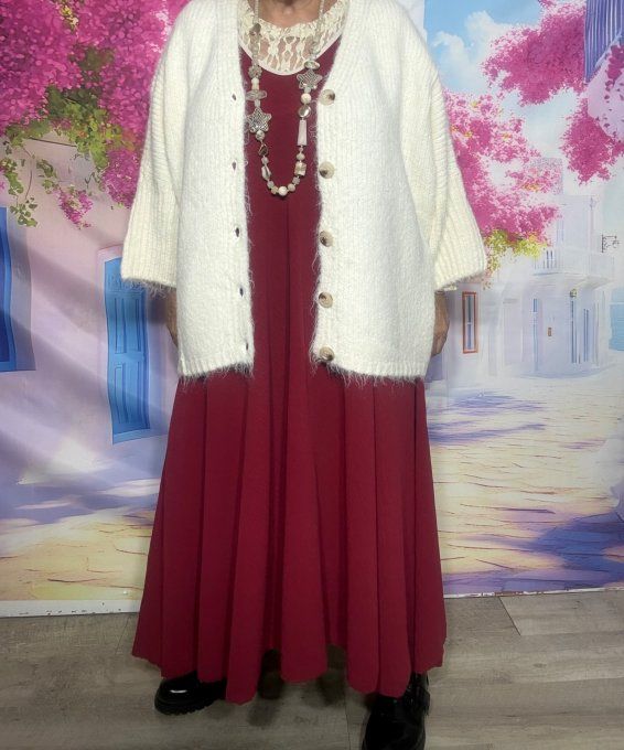 Robe trapèze longue Lie De Vin liseret écru Viscose confort +++ du 36 au 48/50