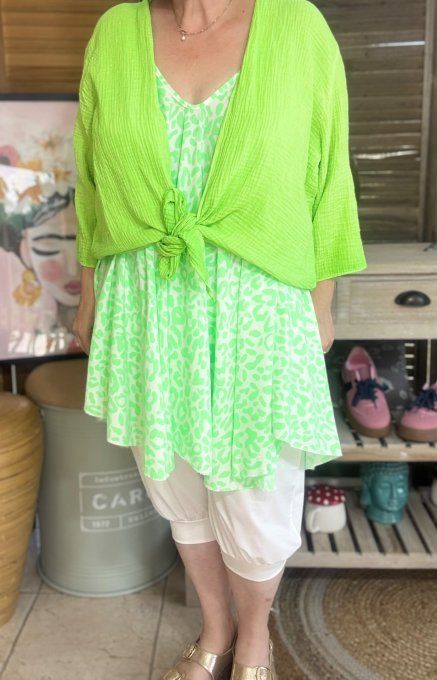 Top trapèze fines bretelles oversize asymétrique animal vert fluo du 40 au 50/52 