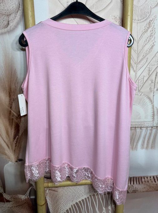 Top trapèze sans manches asymétrique rose bébé dentelle Les Basiques du Dressing du 40 au 52 