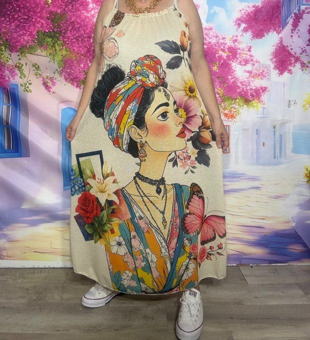 Robe trapèze longue bretelles Lurex pailleté Frida Kahlo Art Déco Spirit du 36 au 48