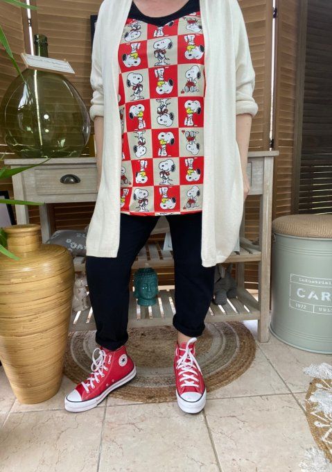 Gilet long sans laine ample crème étoile pailletée dorée douceur ++++ du 38 au 50/52 