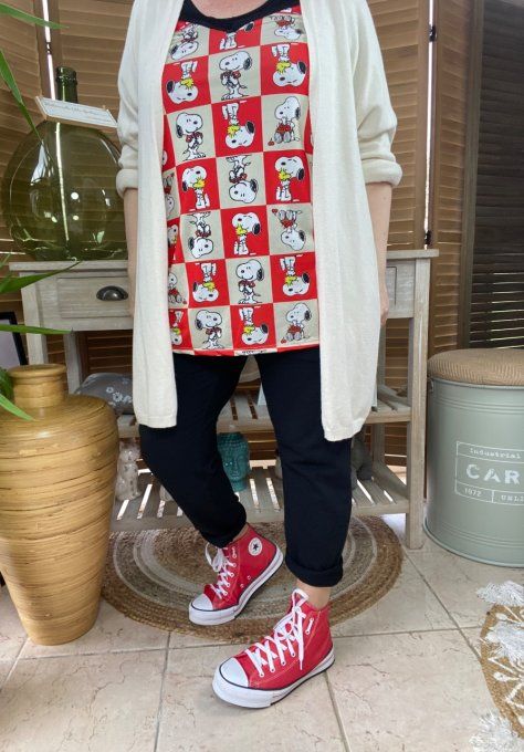 Caraco Débardeur bretelles réglables rouge et beige Portraits de Snoopy du 38 au 48 