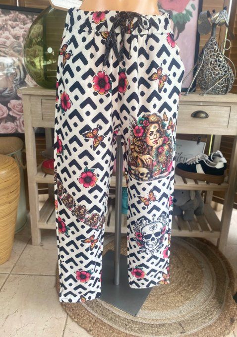 panta jogg  (dit magique) V noirs & blancs Tattoo Girl & Skulls du 40 au 50  