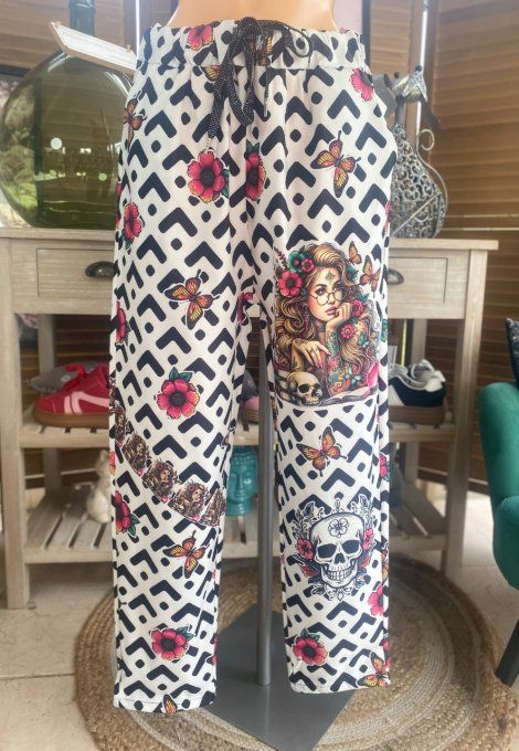 panta jogg  (dit magique) V noirs & blancs Tattoo Girl & Skulls du 40 au 50  