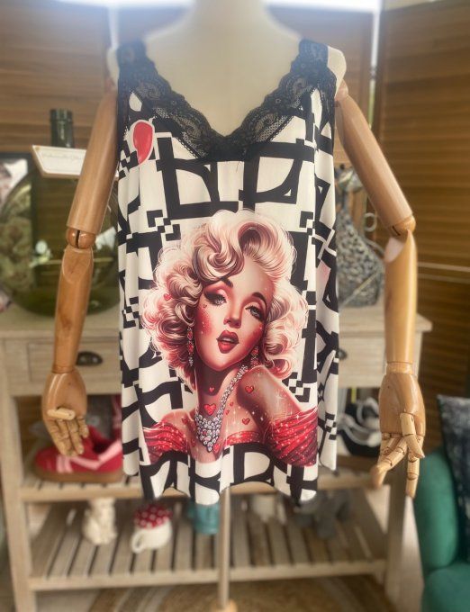 Caraco Débardeur Top trapèze satiné mat & dentelle Marylin Monroe in Love du 40 au 52 