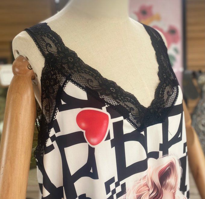 Caraco Débardeur Top trapèze satiné mat & dentelle Marylin Monroe in Love du 40 au 52 