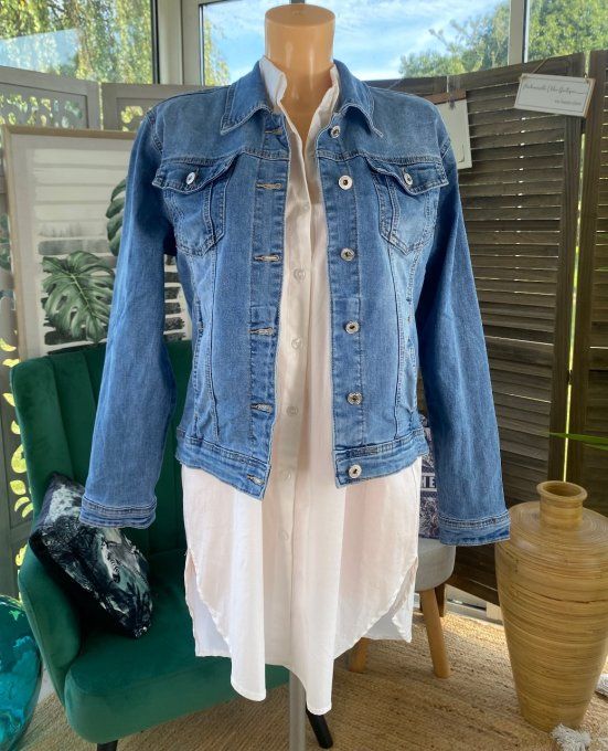 Veste jeans Stone clair délavé stretch ++++ (6 tailles : du 40  au 50)