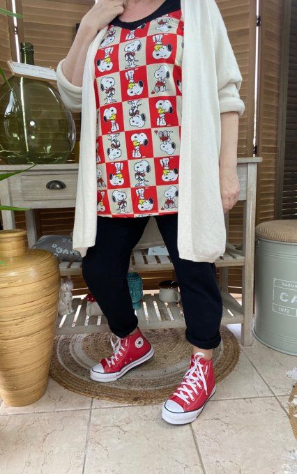 Caraco Débardeur bretelles réglables rouge et beige Portraits de Snoopy du 38 au 48 