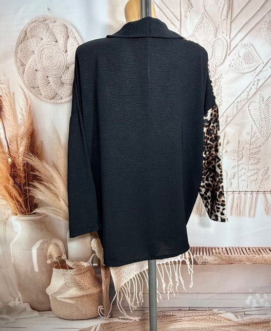 Chemise ample bicolore noire Léopard camel caramel du 40 au 50/52 