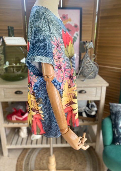 Top ample effet jeans délavé Les Papillons au Jardin du 38 au 50  