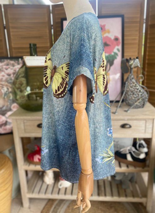 Top ample effet jeans délavé Les Papillons au Jardin du 38 au 50  