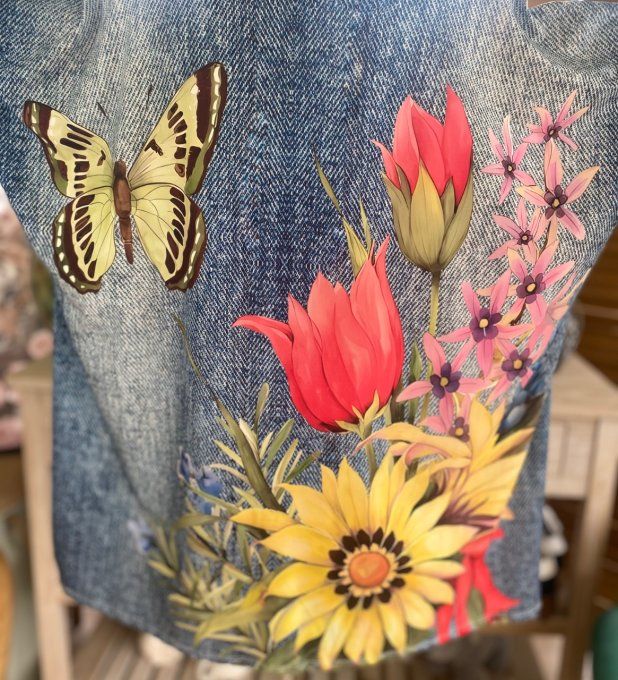 Top ample effet jeans délavé Les Papillons au Jardin du 38 au 50  